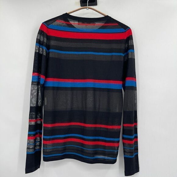 Diane Von Furstenberg Red Black Blue Striped Crew Neck Tunic Sweater Size XS/SM - Picture 5 of 6